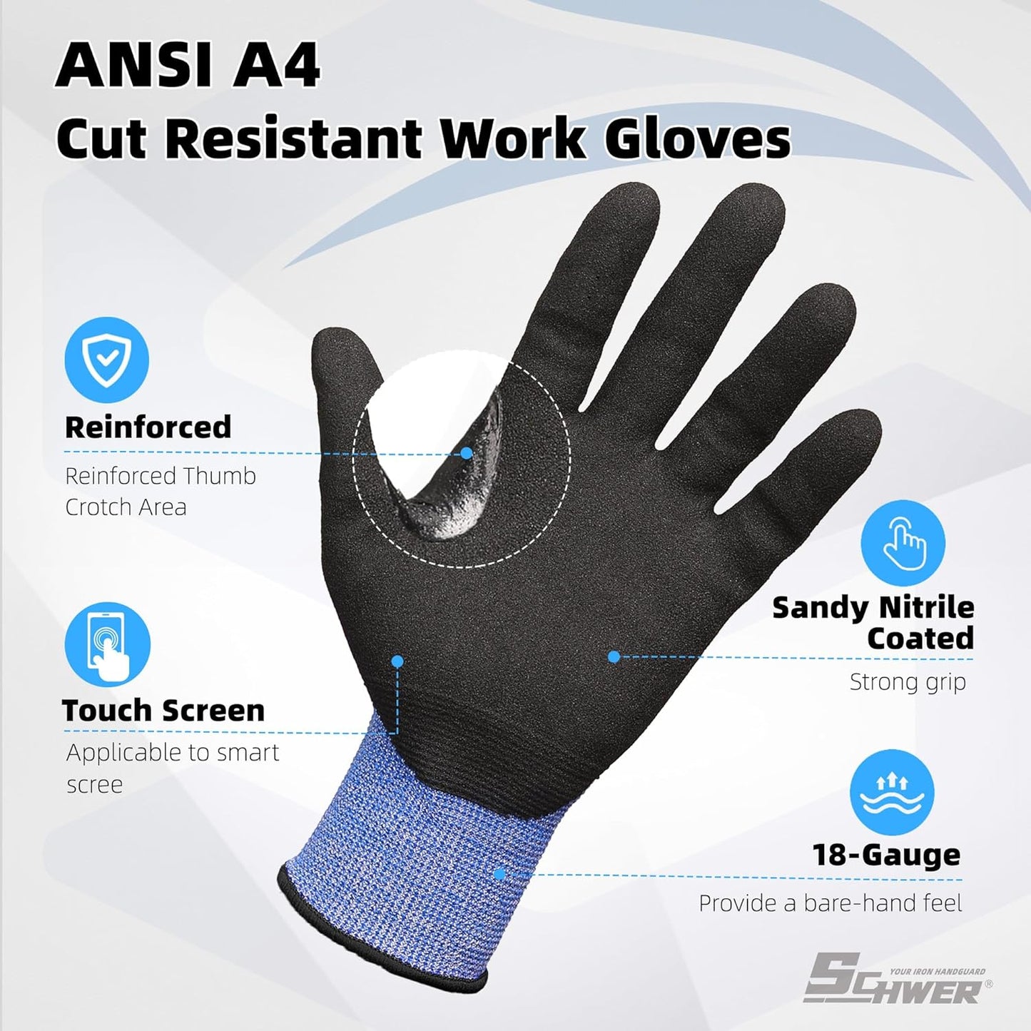 Guantes trabajo ligeros resistentes tacto ajuste 3d