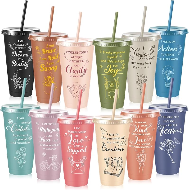 12 Pzas Vasos Plástico Frases Positivas Regalo Mujer