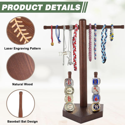 Soporte anillo béisbol y collar goteo madera decoración