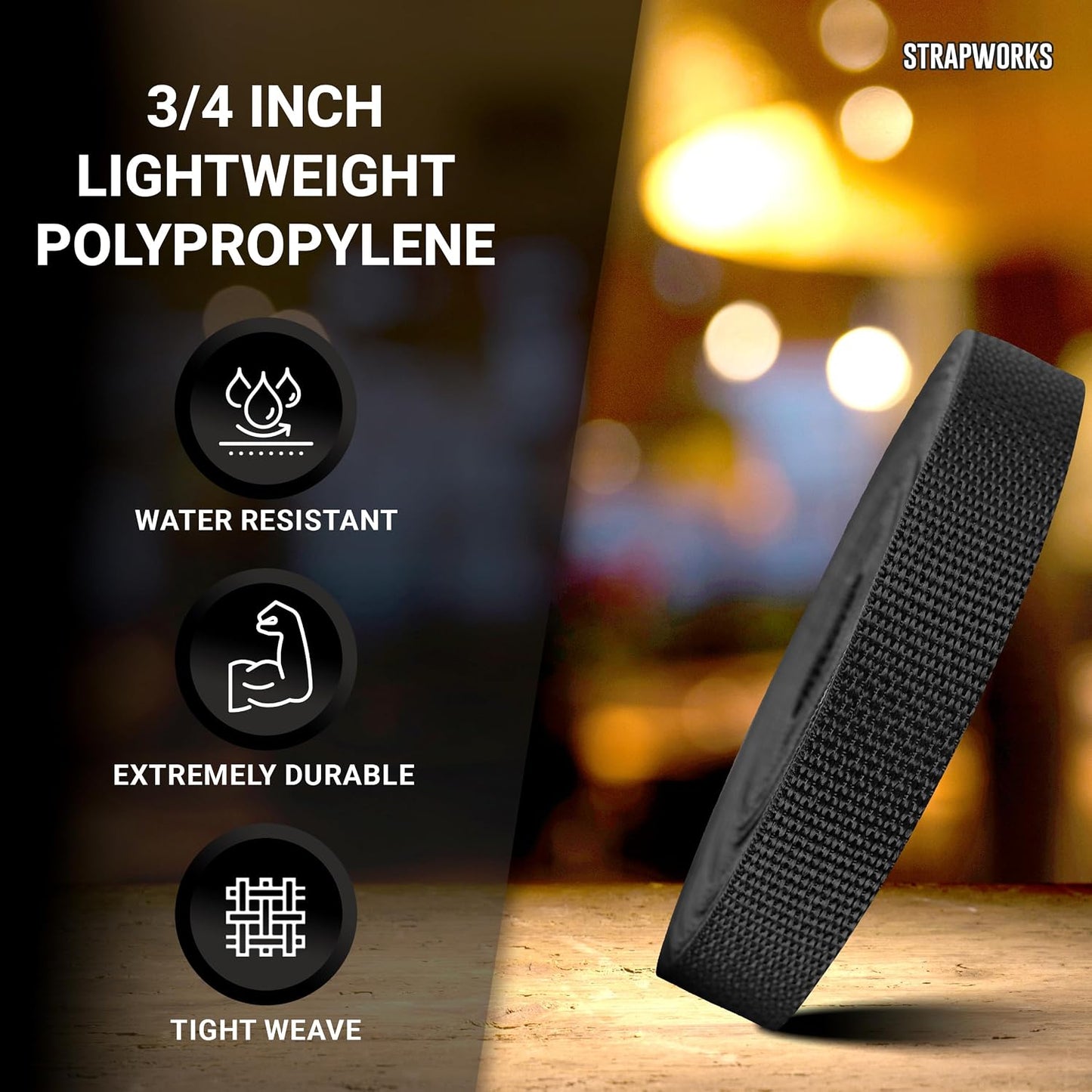Correa polipropileno ligera 3/4pulg 10-50 yardas