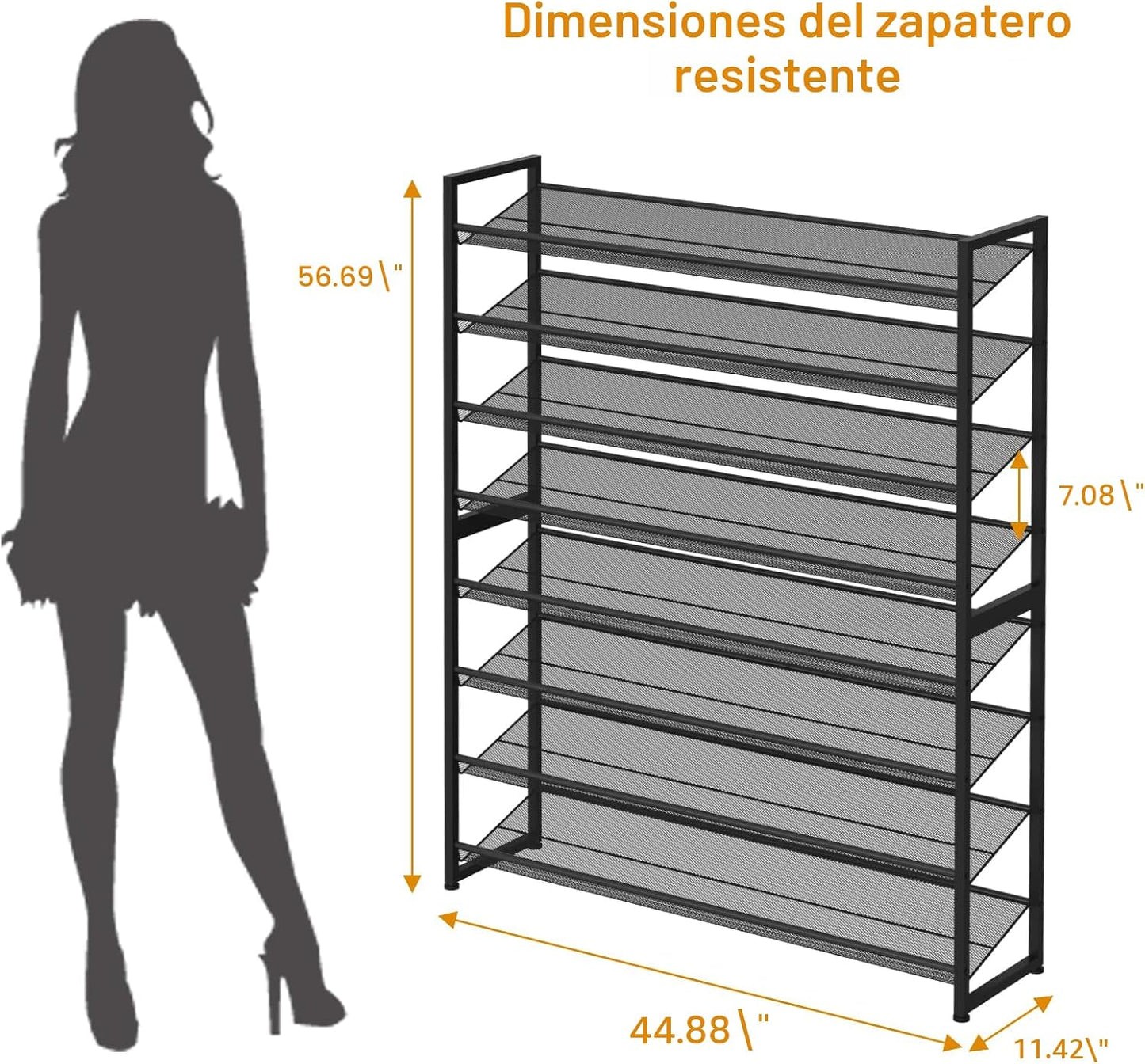 Zapatero vertical 8 niveles metal 44.8" negro