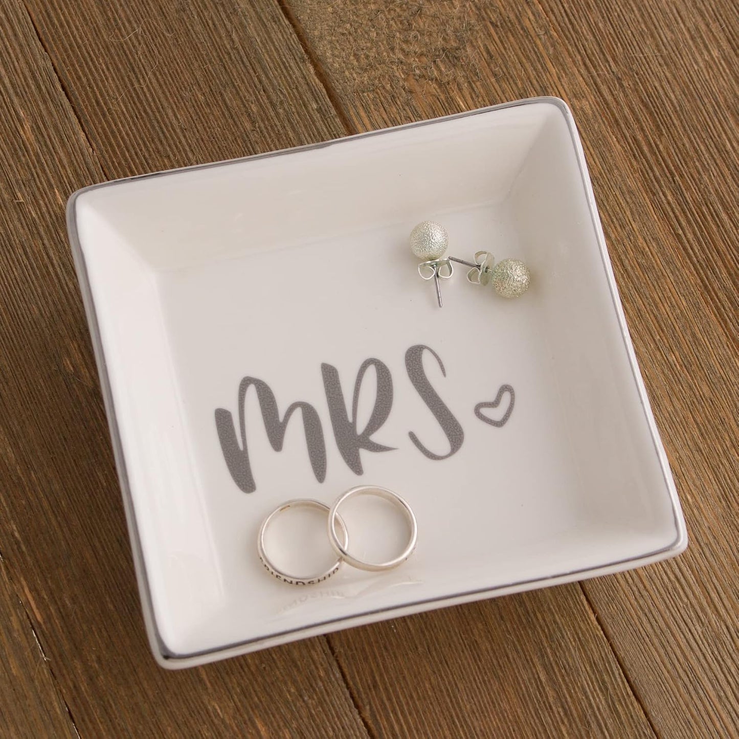 Bandeja cerámica anillos regalo boda organizador abalorios plateado