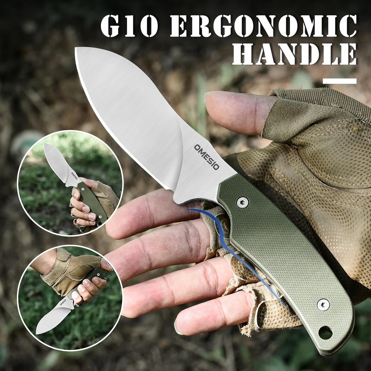 Cuchillo caza hoja fija 8.86pulg espiga G10 acero D2