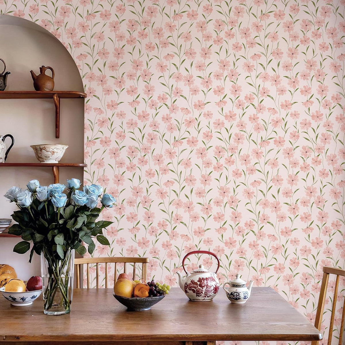 Papel tapiz floral rosa 17.3x800pulg autoadhesivo impermeable