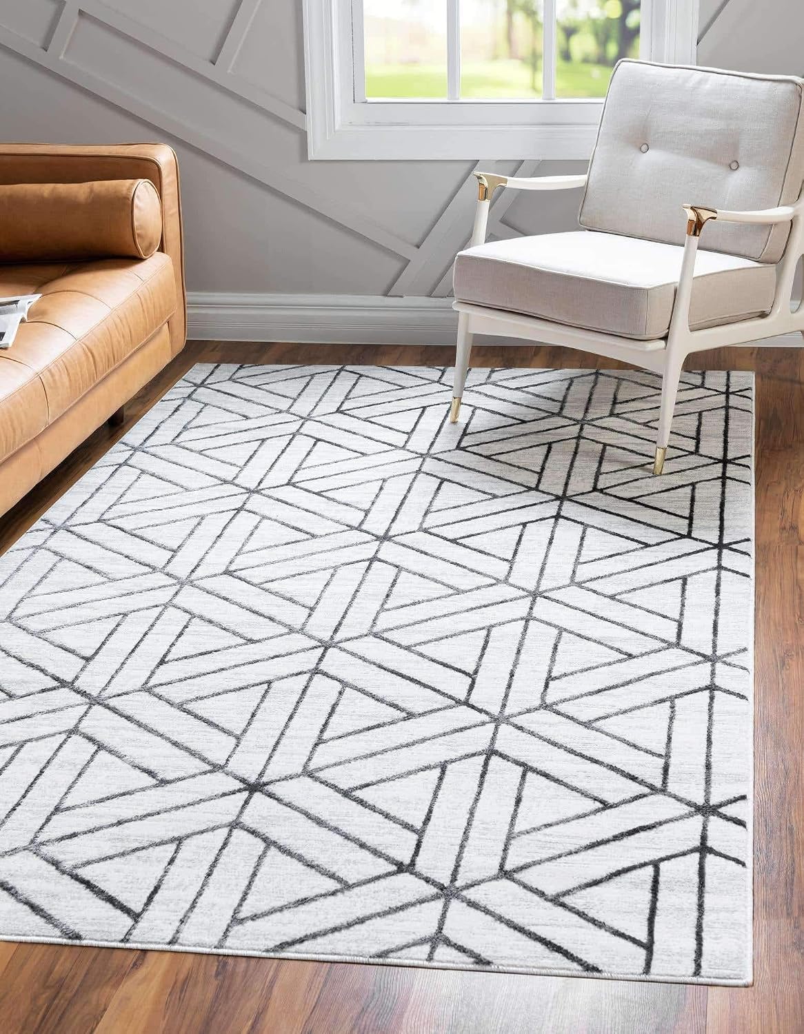 Alfombra rectangular 4x6ft blanco/gris