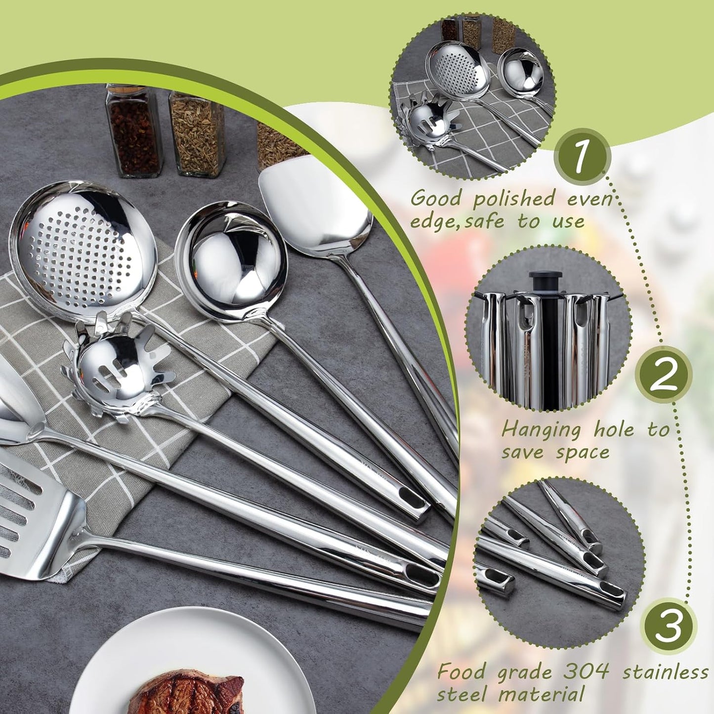 Set 6 utensilios cocina acero inox espátula cuchara