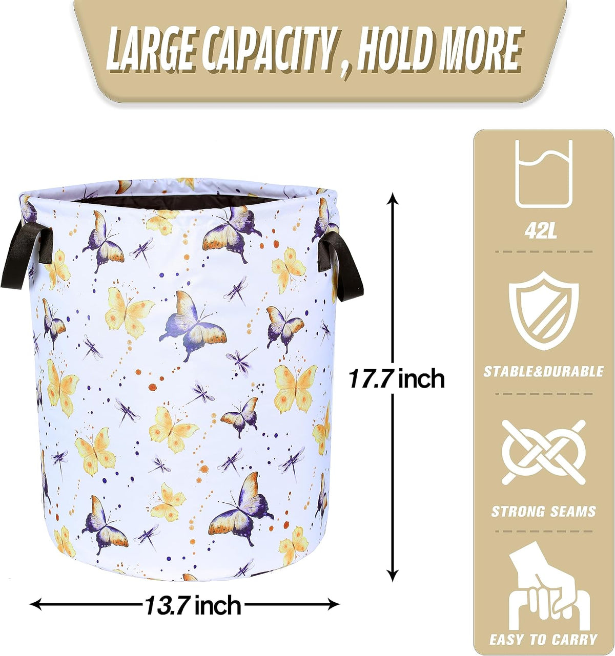 Cesta plegable tela Oxford con mariposas 17.7x13.7