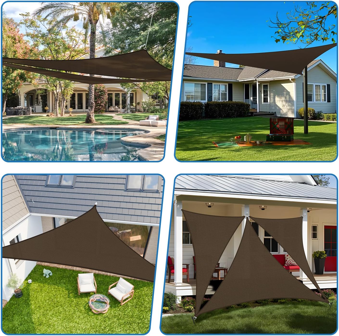 Toldo Triangular 16x16x23pies Cubierta UV Terraza Marrón