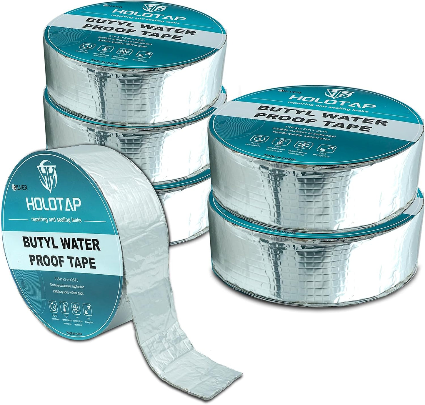 5 Cintas Butilo Aluminio Impermeables 2" x33pies
