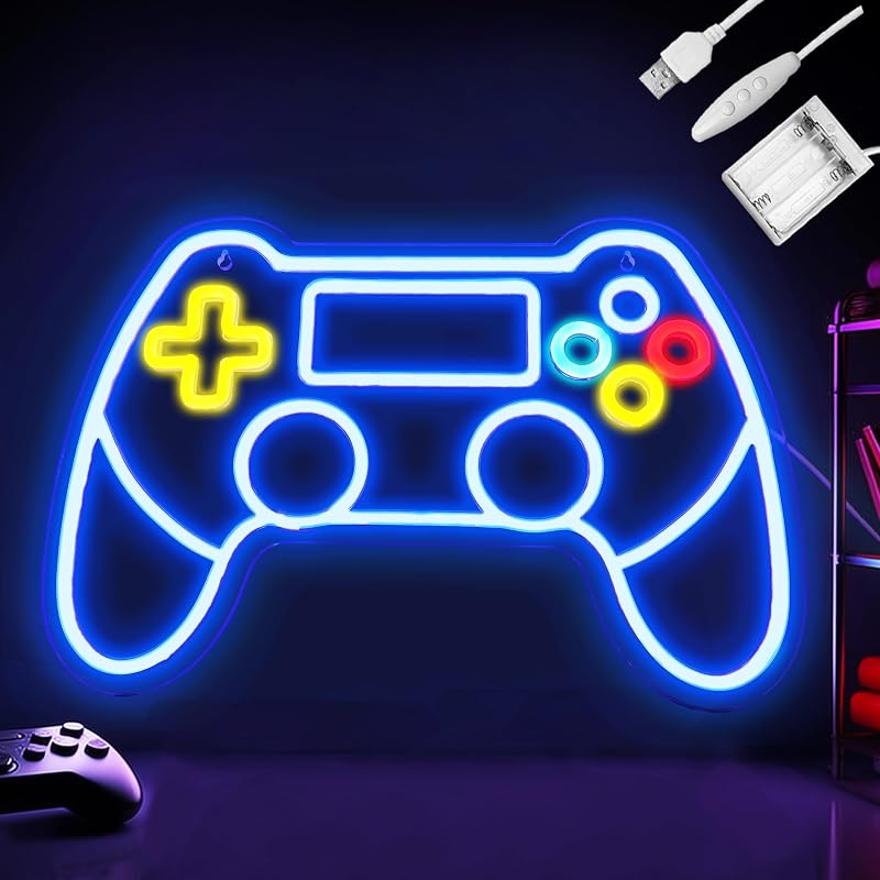 Cartel neón mando videojuegos brillo ajustable 16.5x11.2pulg