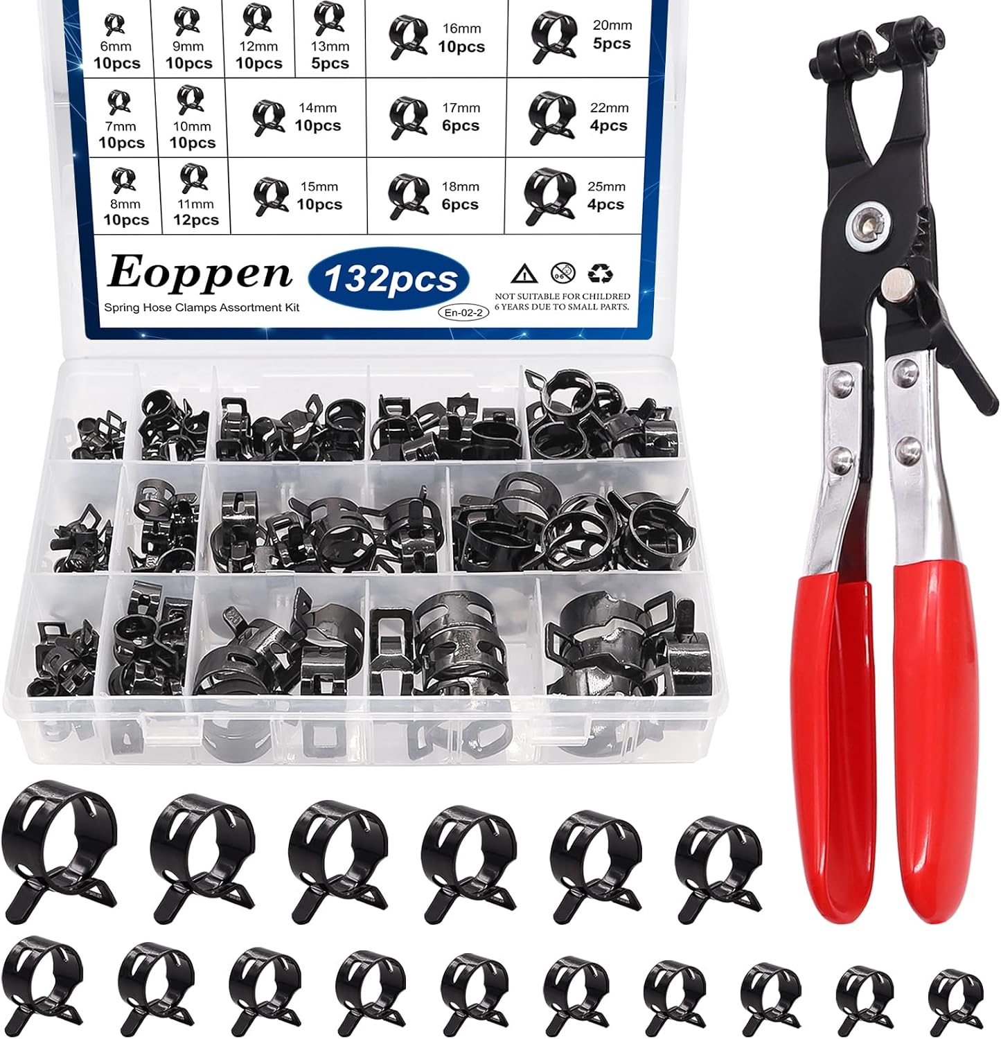 Kit 132 abrazaderas manguera resorte 0.23-0.98pulg
