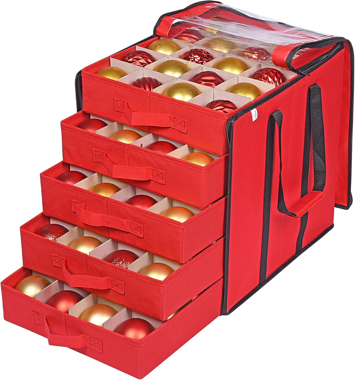 Caja almacenamiento adornos navideños 5 bandejas 100 pzas