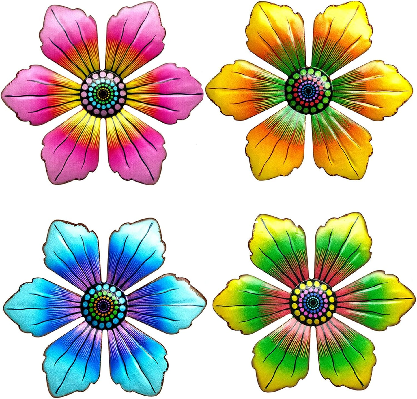 4 Pzas Flores Metal Decoración Pared 6" Interior Exterior