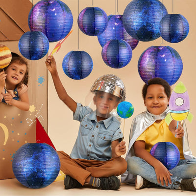 10 Linternas Papel Estampado Galaxia Colgantes