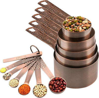 Set 12 Tazas y Cucharas Medidoras Acero Inox para Cocina