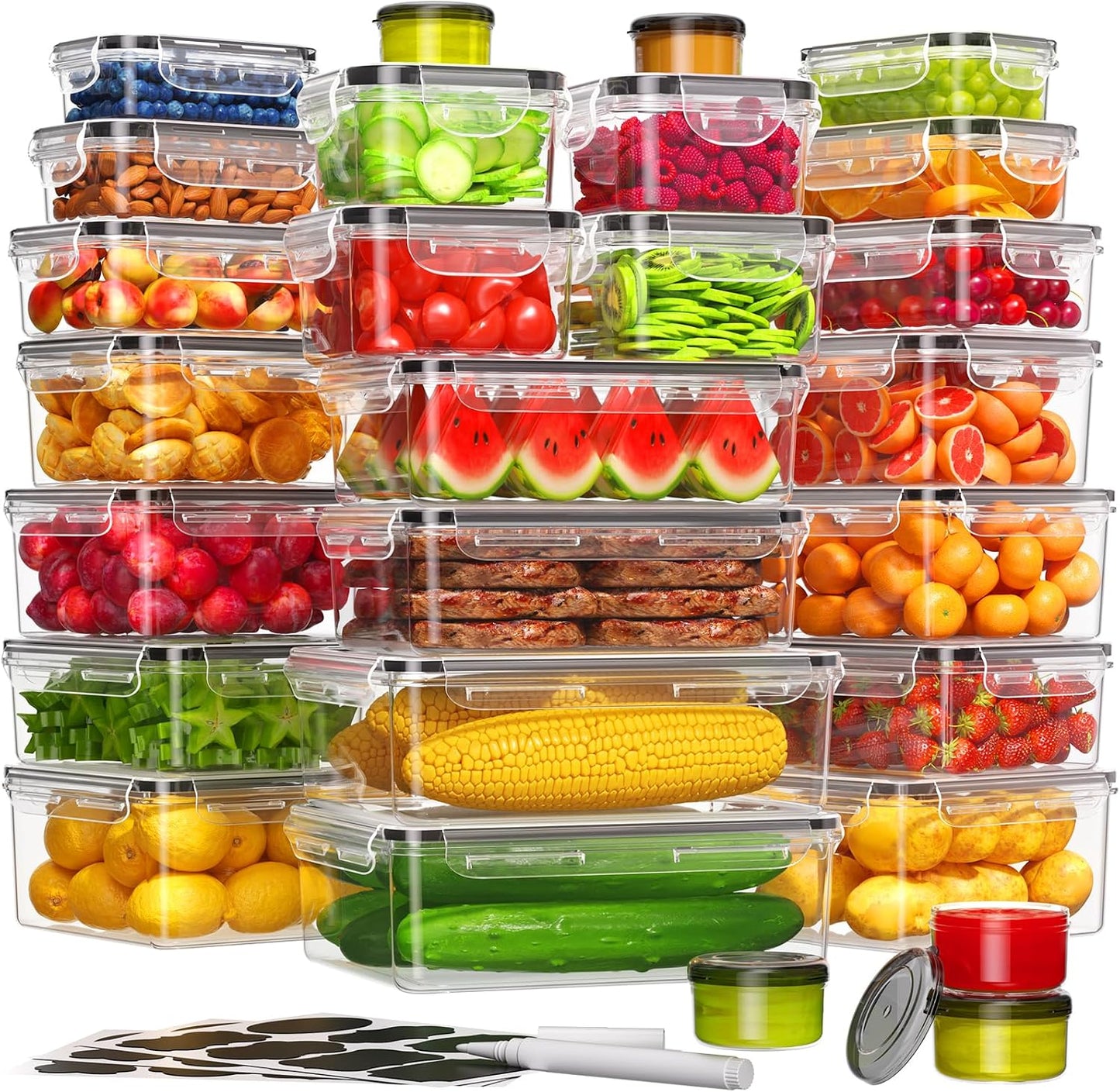 54 Pzas Contenedores Alimentos Plástico con Tapas