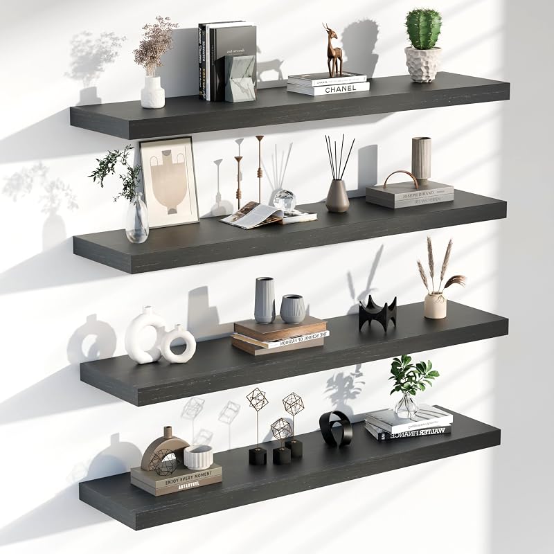 Estantes flotantes negros 48" set 4 sala cocina
