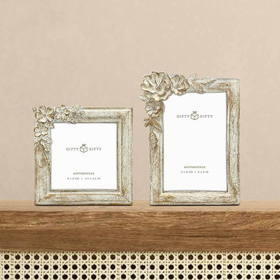 2 Marcos Florales Vintage 2x3 y 2.5x2.5pulg Dorado Blanco