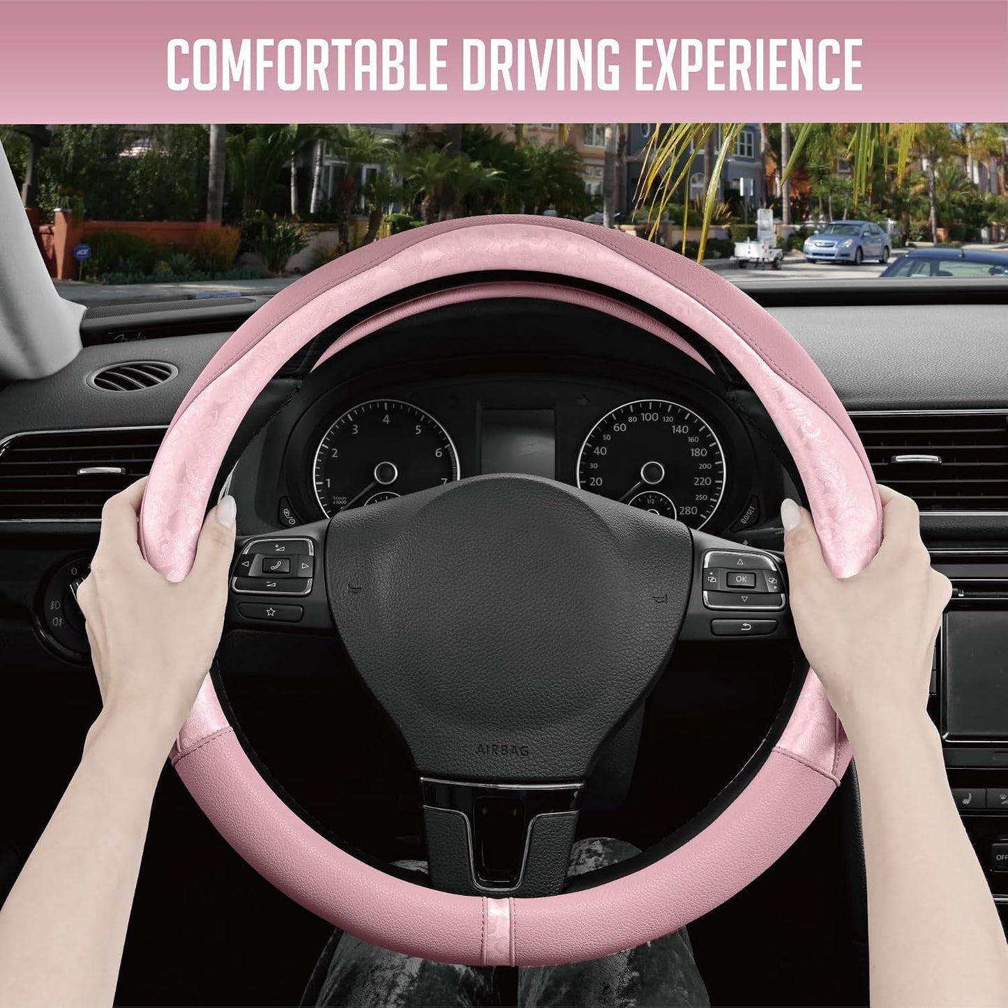 Funda volante cuero rosa ajuste universal 14.5-15.5"