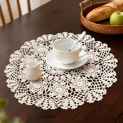 Juego de 2 manteles individuales de encaje con forma de flor, de 16 pulgadas