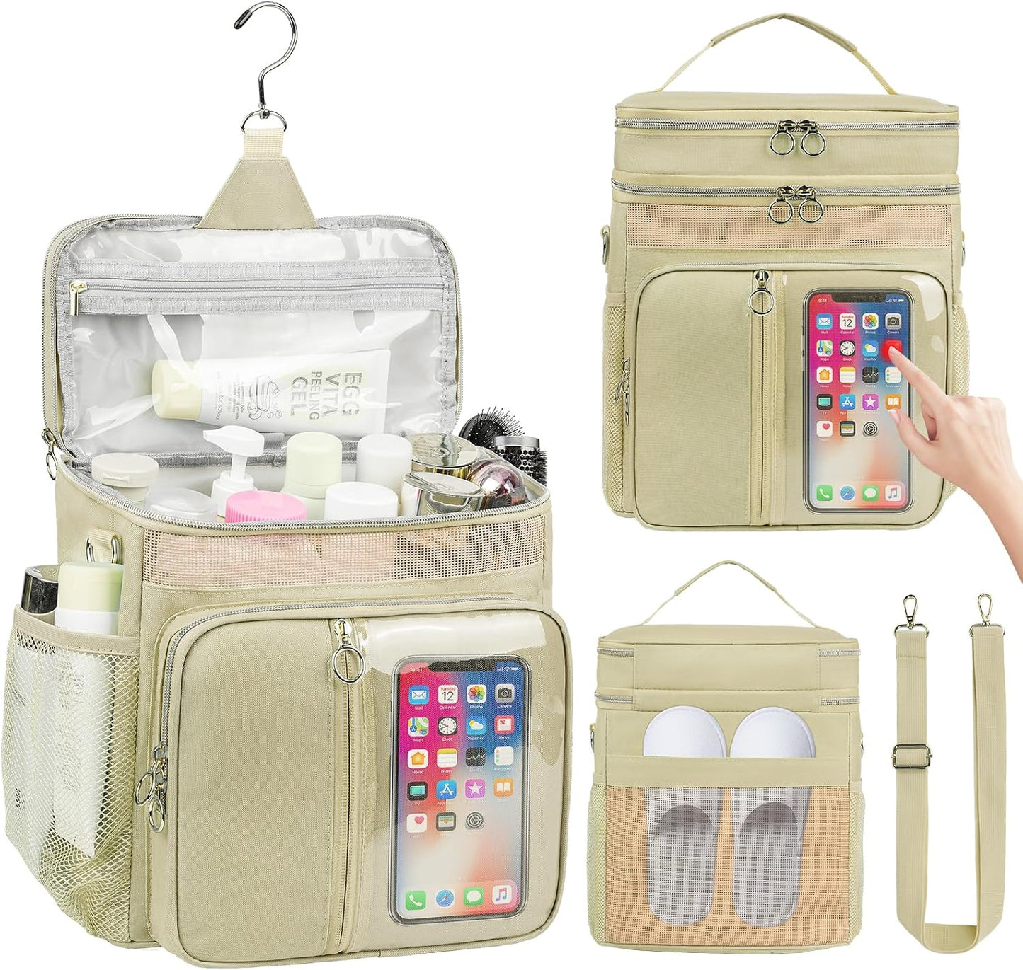 Bolsa organizadora ducha 2 capas malla secado rápido