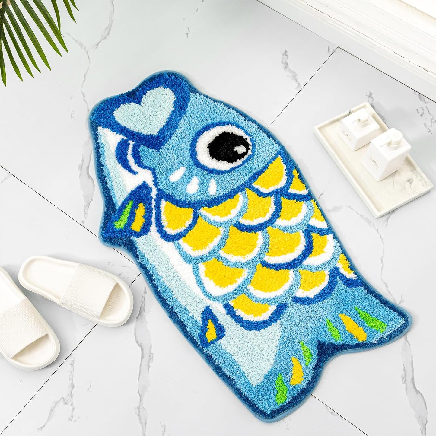 Alfombra baño koi azul antiderrap para niños lavable