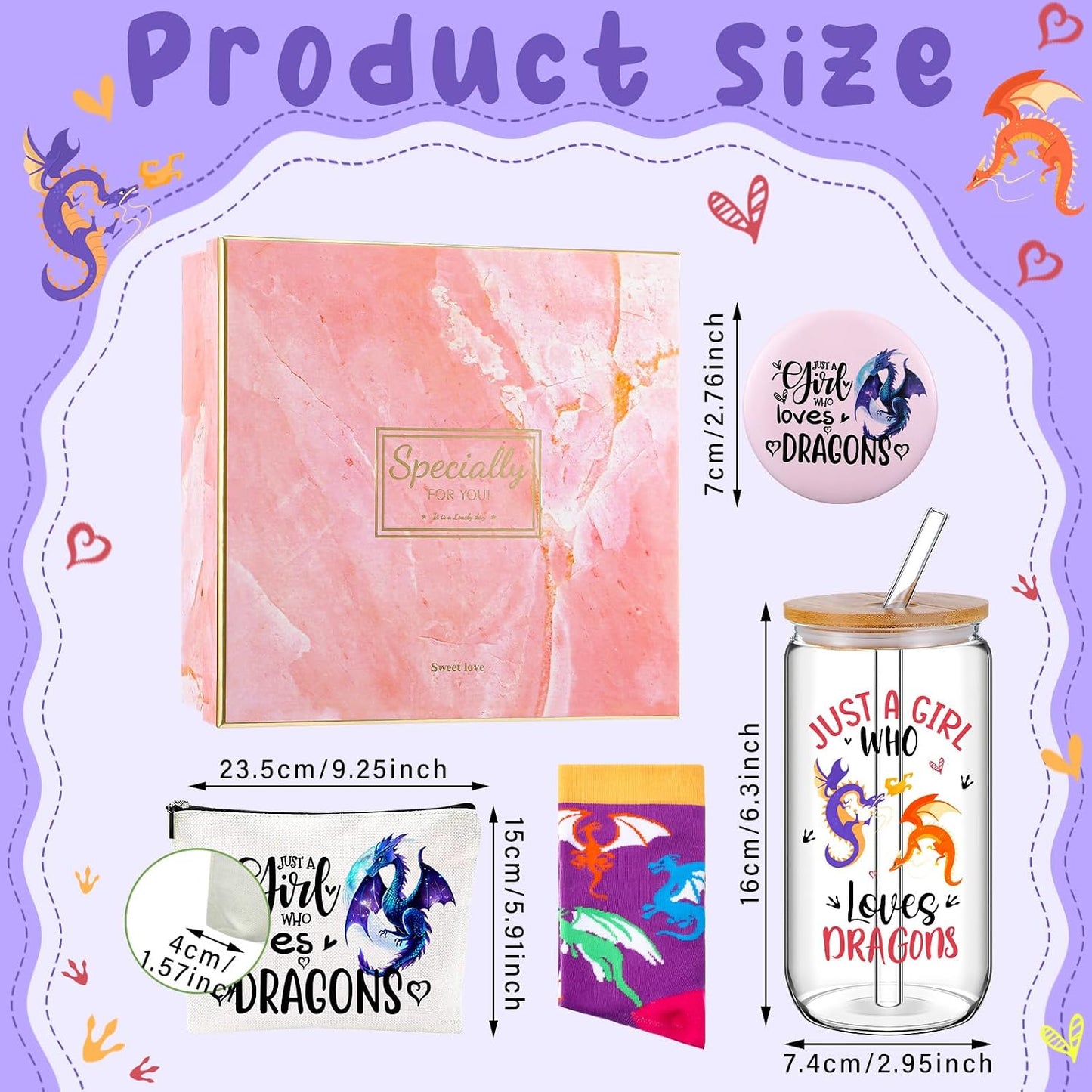 5 Pzas Vaso Vidrio 16oz con Tapa Pajita Espejo Bolsa Maquillaje