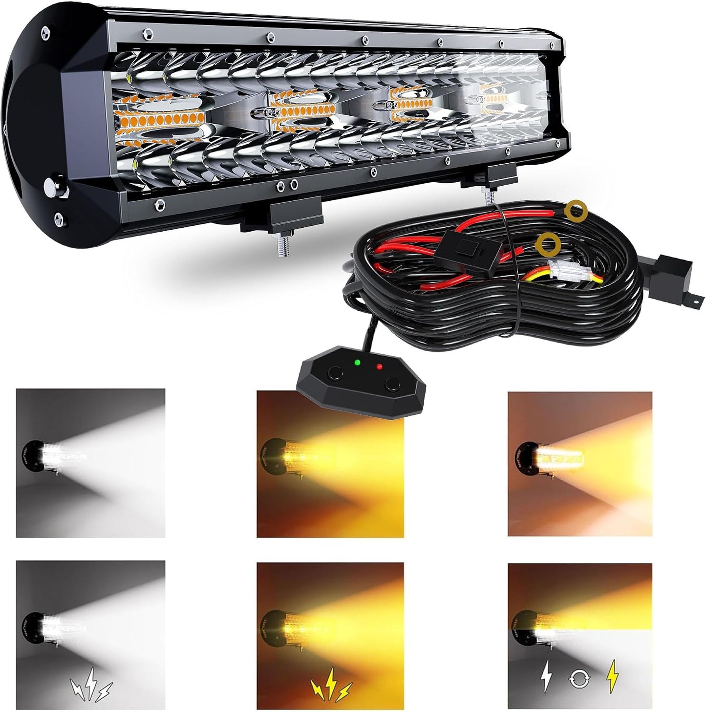 Barra luz LED 12pulg 72W estroboscópica blanca/ámbar