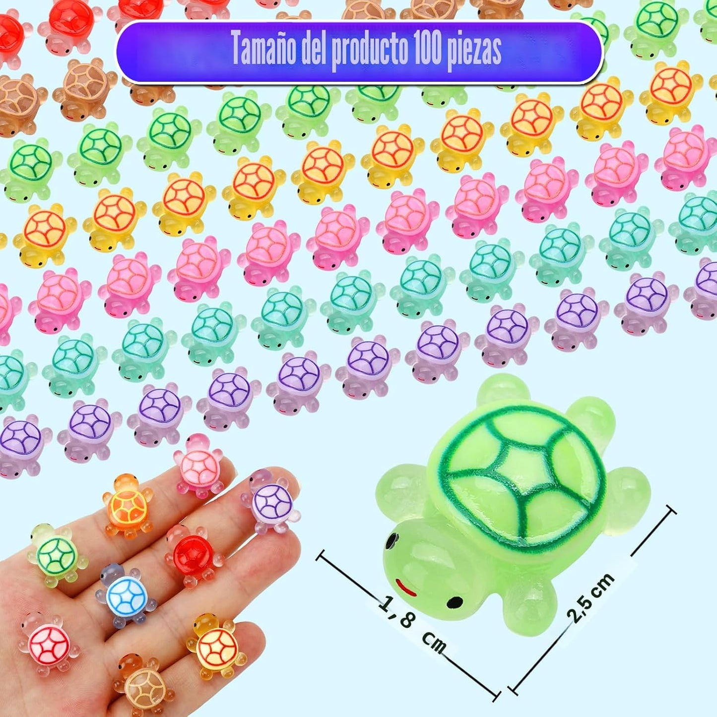 100 Pzas Tortugas Resina Luminosas para Jardín