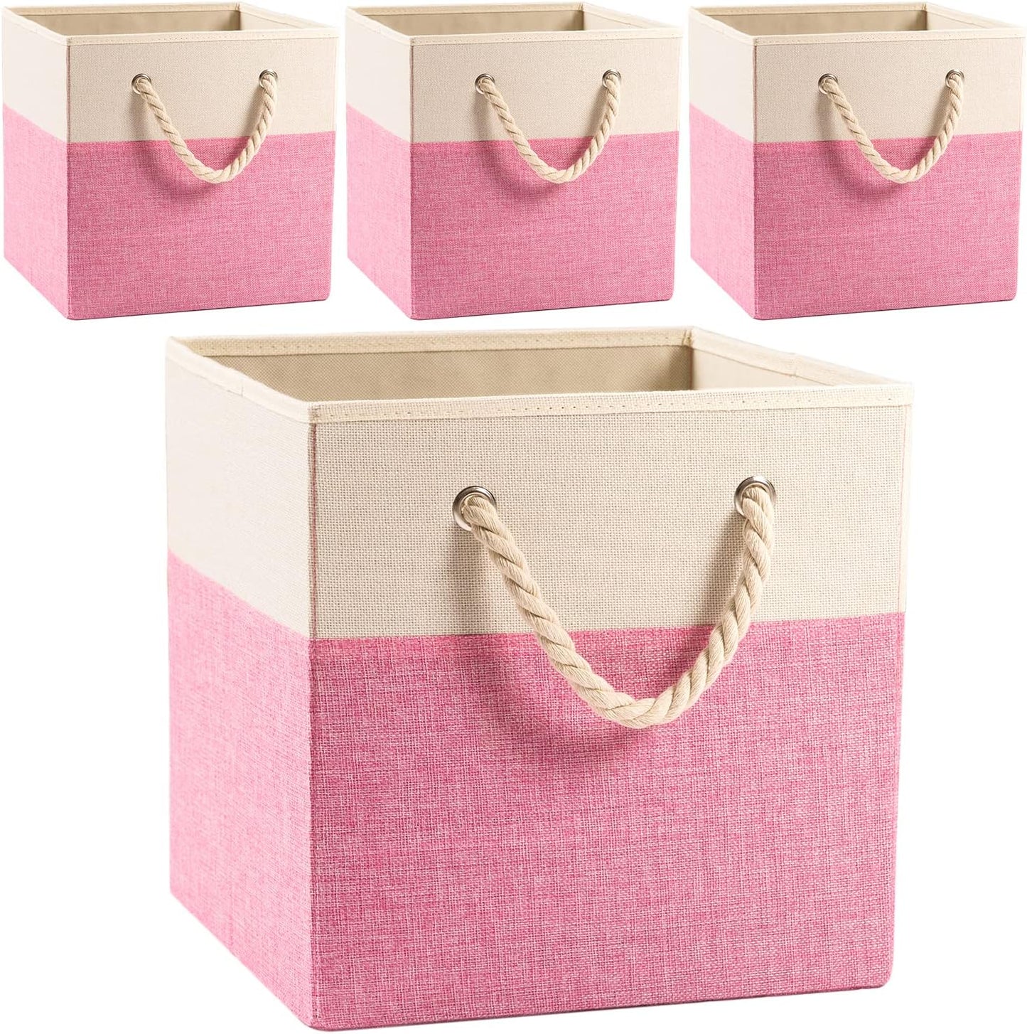 4 Pzas Cubos Almacenamiento Tela Lino 11x11" Plegables