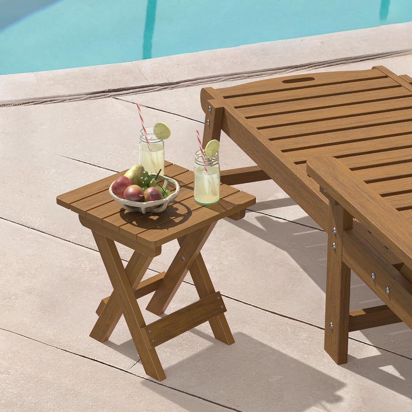 Mesa auxiliar plegable exterior 14" color teca
