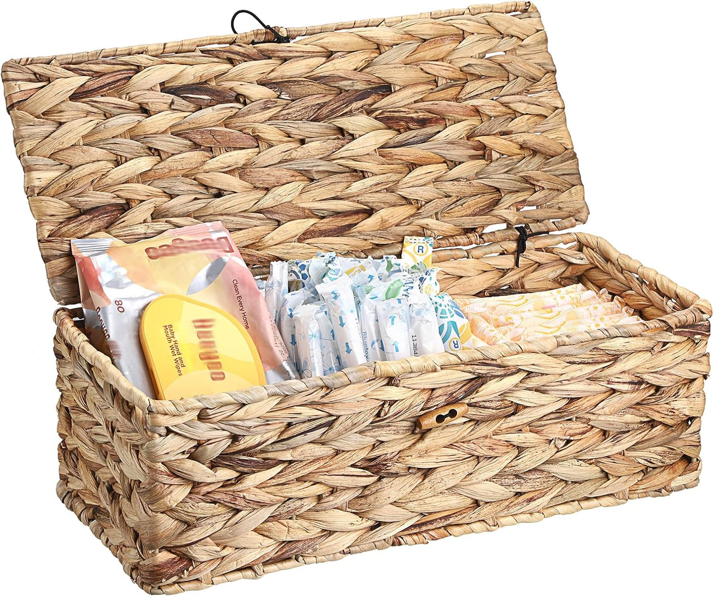 Cesta mimbre con tapa para baño y estante