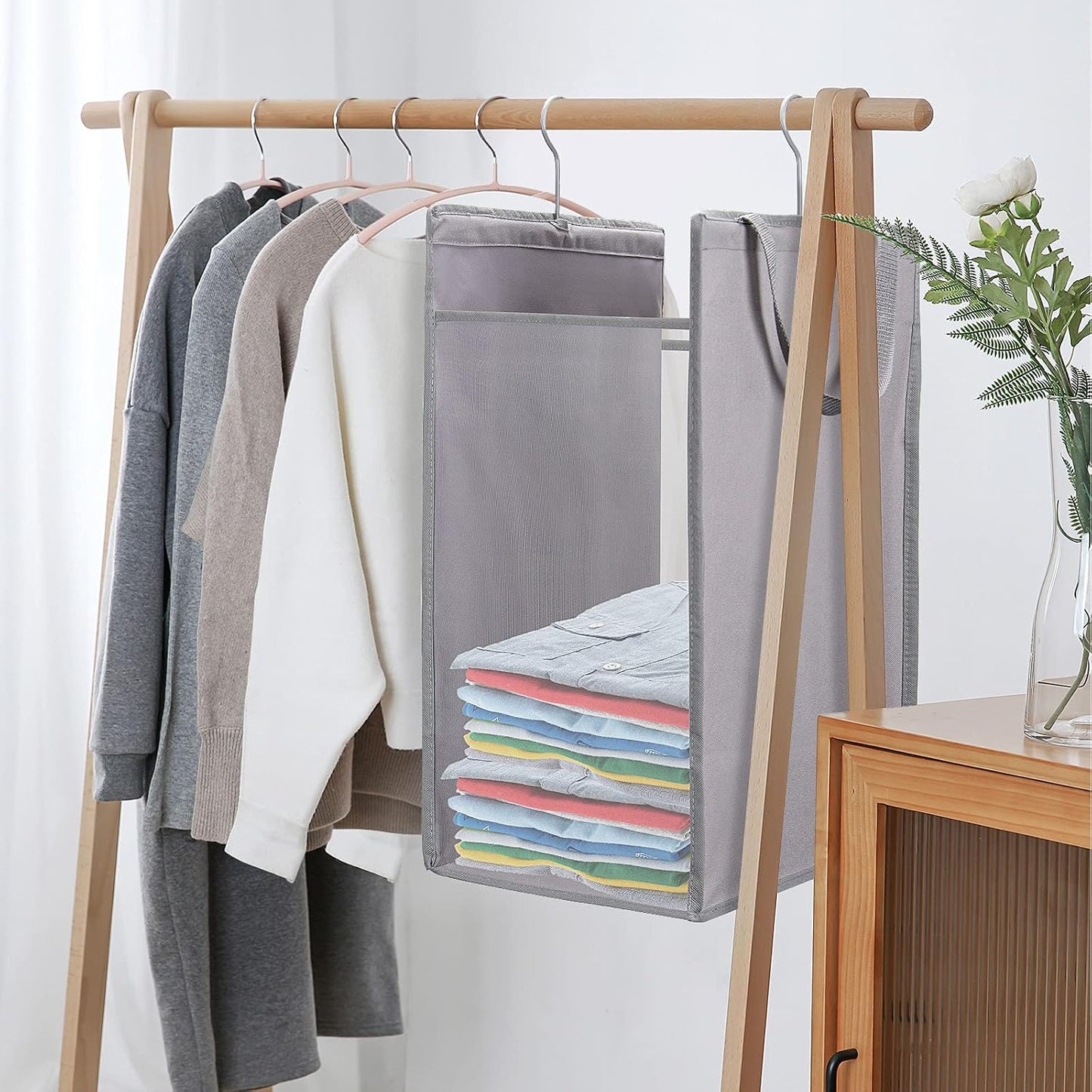 Cesta colgante para ropa sucia de malla resistente