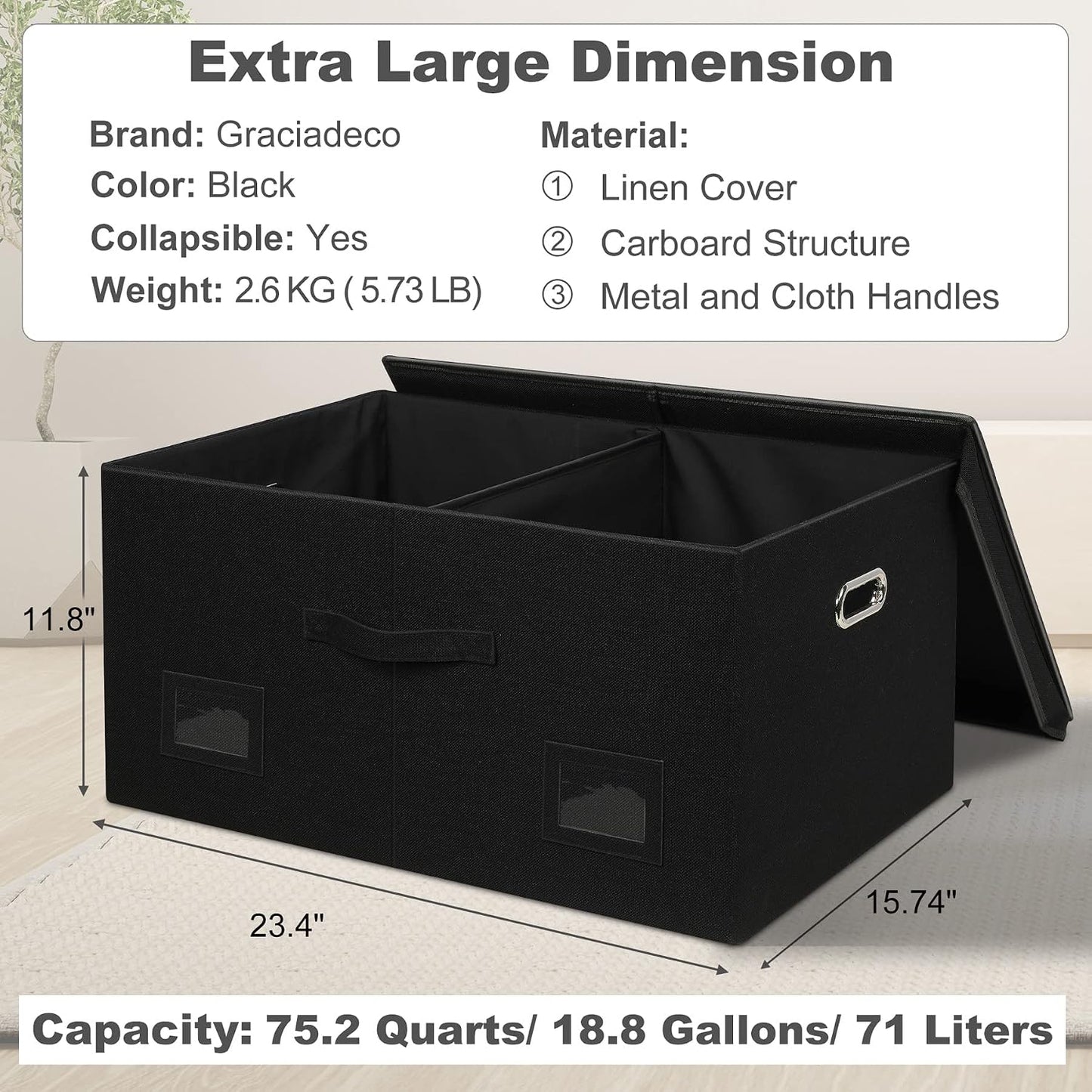 Contenedores almacenamiento 75qt negros plegables con tapa