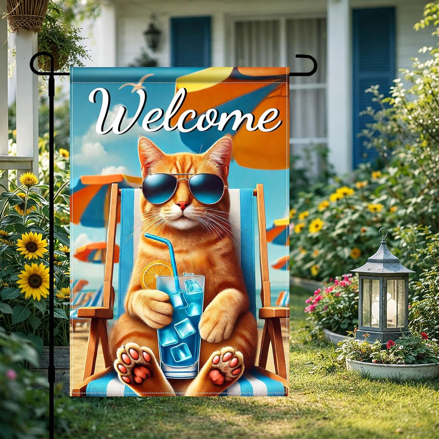 Bandera jardín gato naranja 12x18pulg doble cara