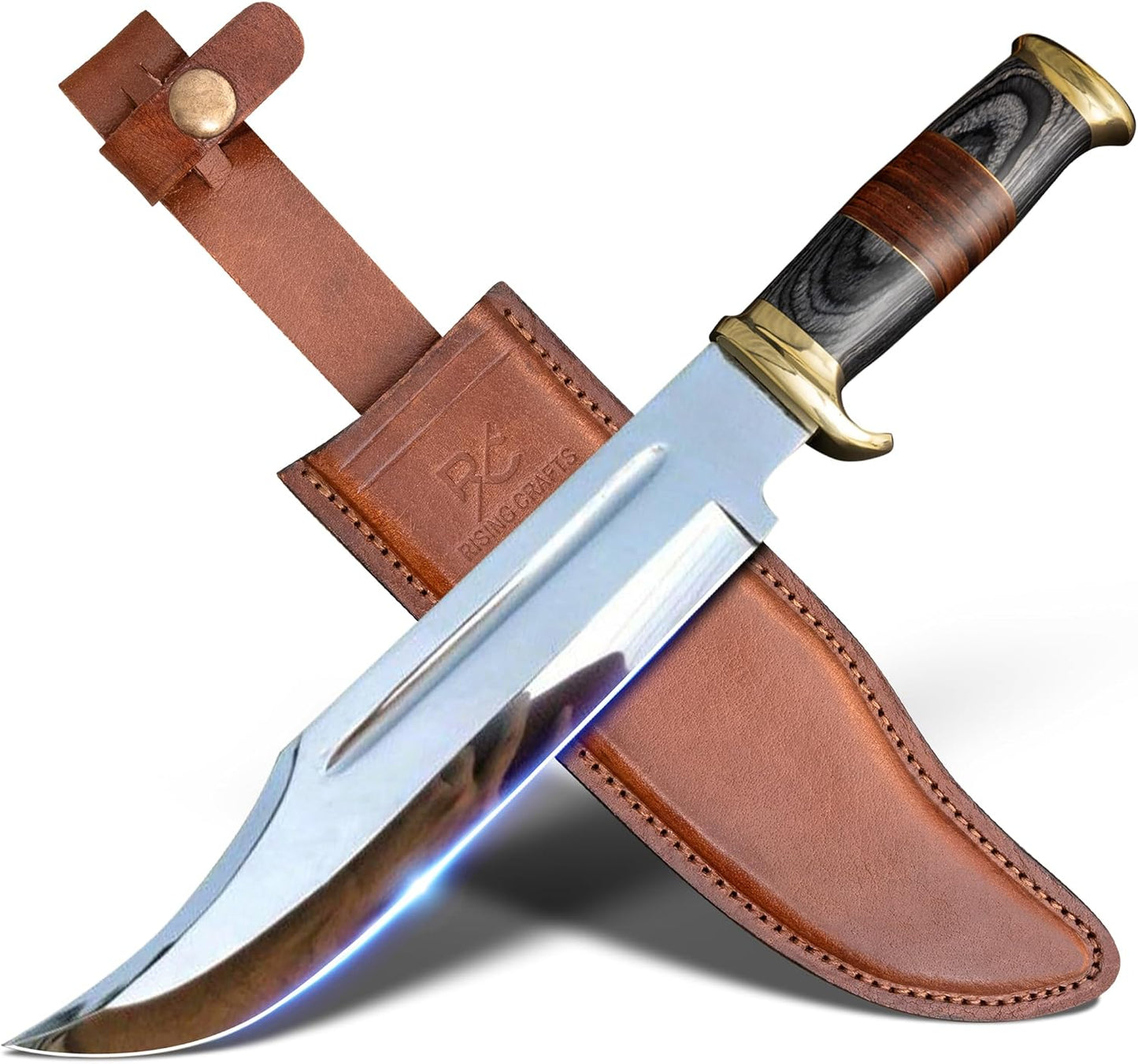 Cuchillo Bowie Dundee 14" hoja fija funda cuero
