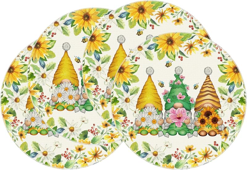 Set 4 manteles redondos 14x14pulg diseño primavera