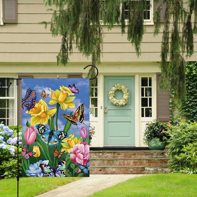 Bandera jardín narcisos 12x18pulg doble cara arpillera floral