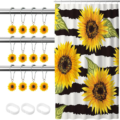 Cortina ducha girasol 65x71pulg ganchos resina rayas