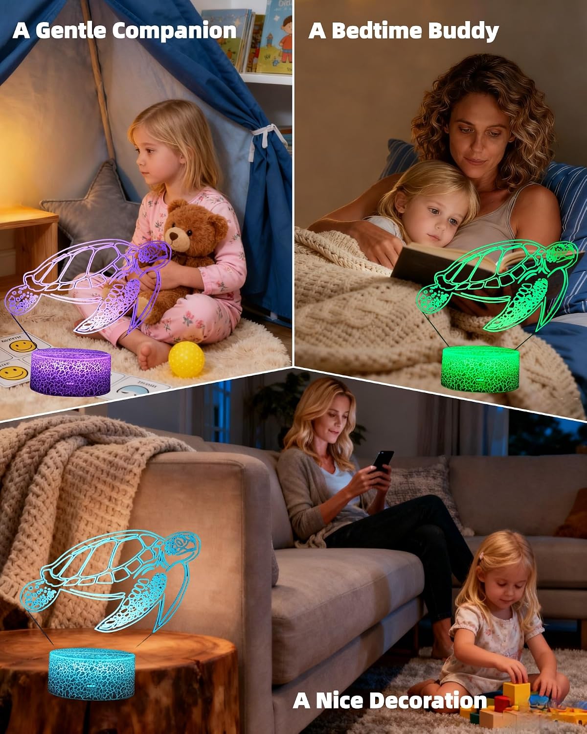 Luz nocturna tortuga 3D 16 colores regulable con control táctil