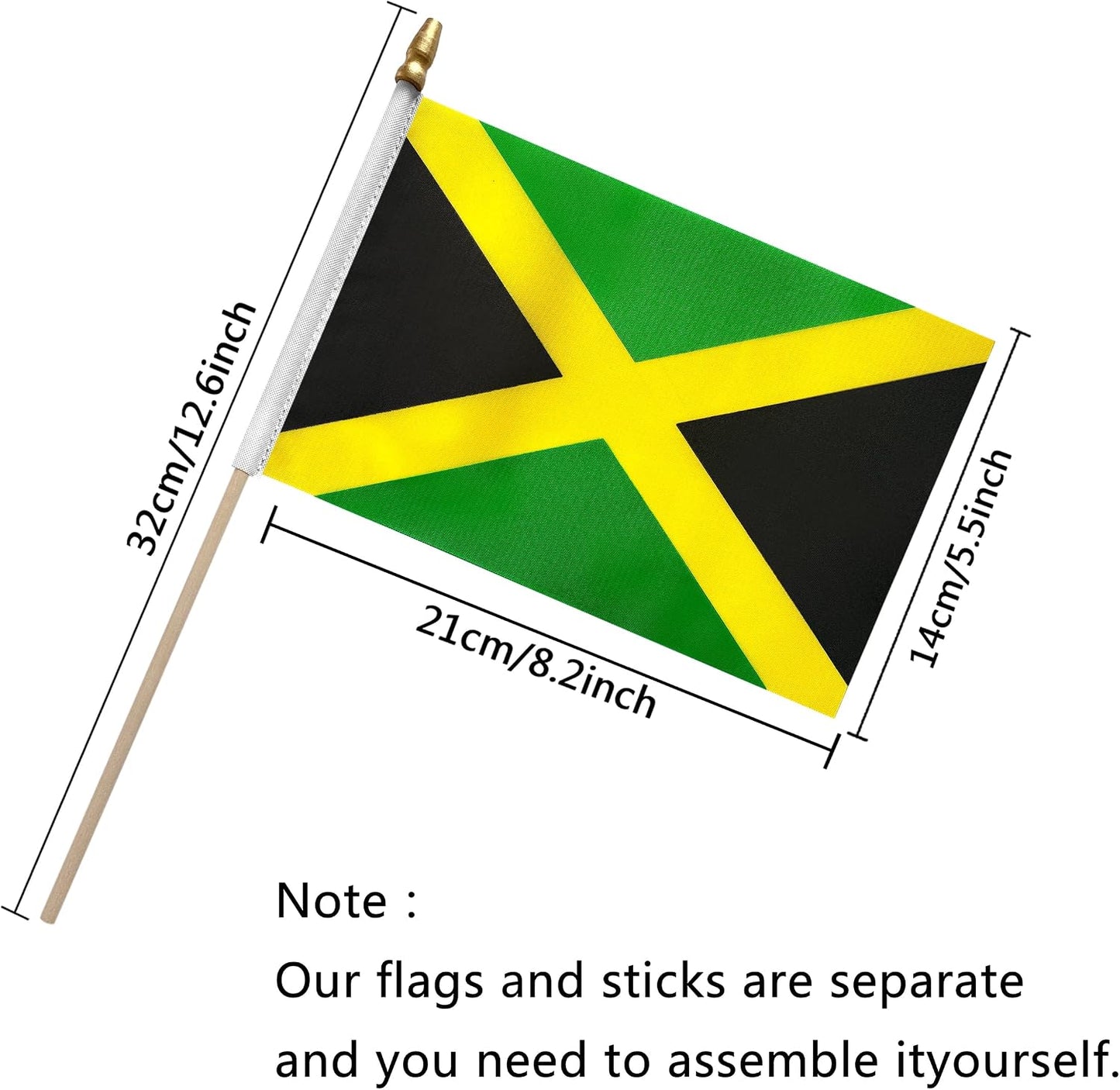 Banderas mano Jamaica 5x8" pack 12