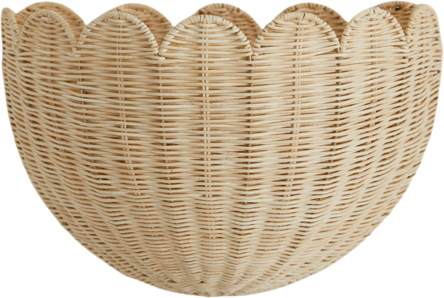 Cesta pared mimbre festoneada tejida a mano 16x10x7" natural