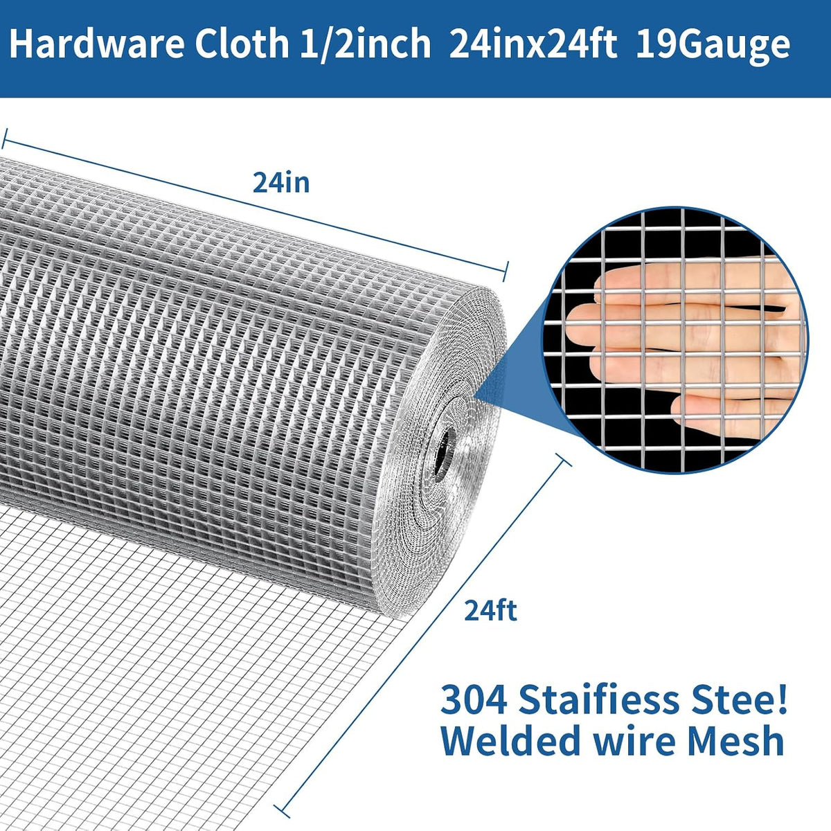 Malla acero inox 304 1/2pulg valla pollo jaula aves
