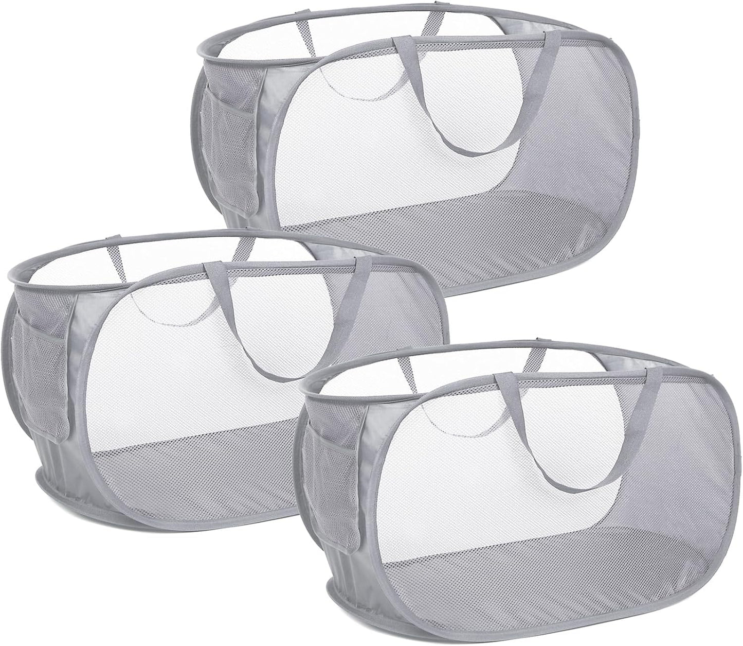 3 Cestas plegables para ropa sucia con bolsillo malla