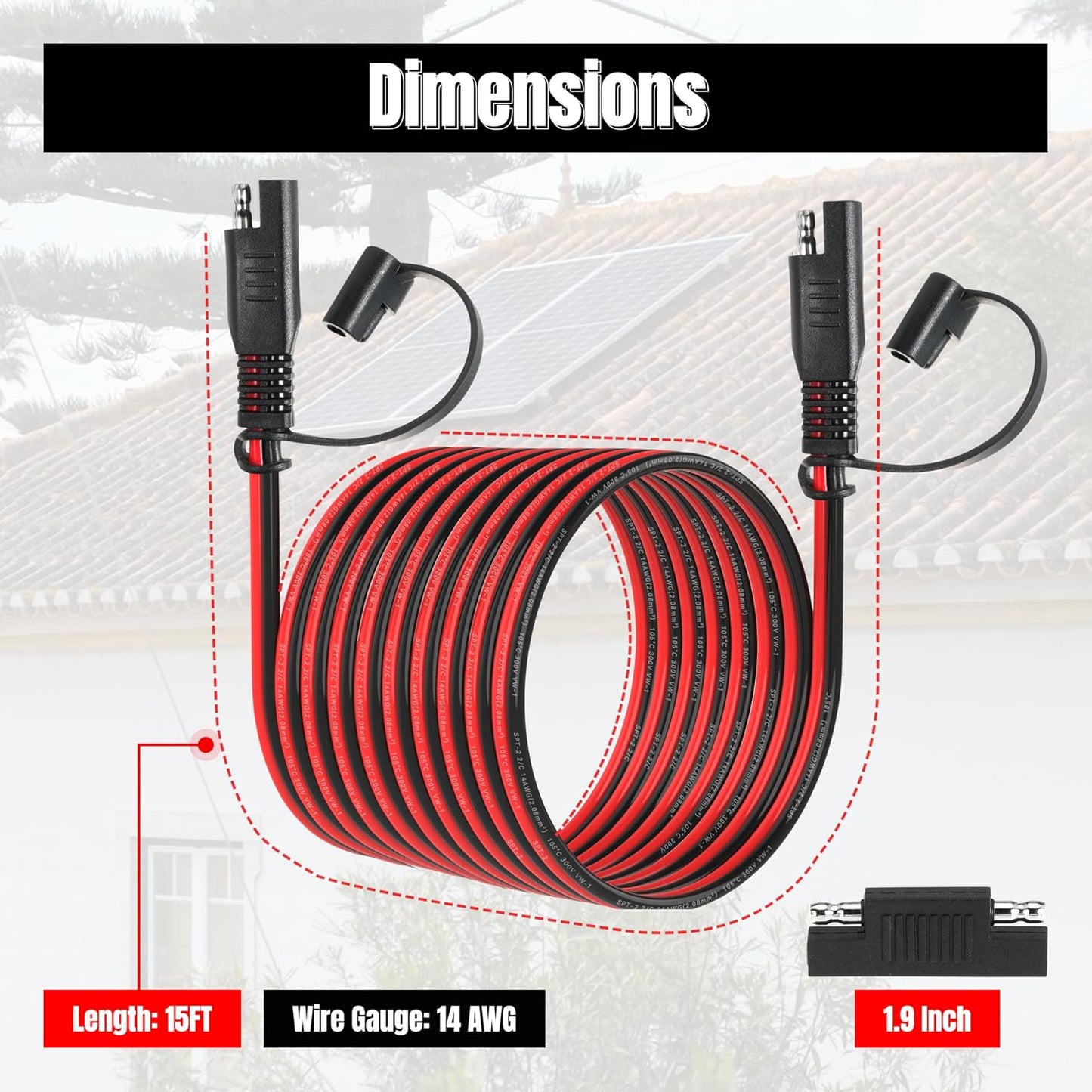 Cable extensión SAE 14AWG 15ft con adaptador inverso