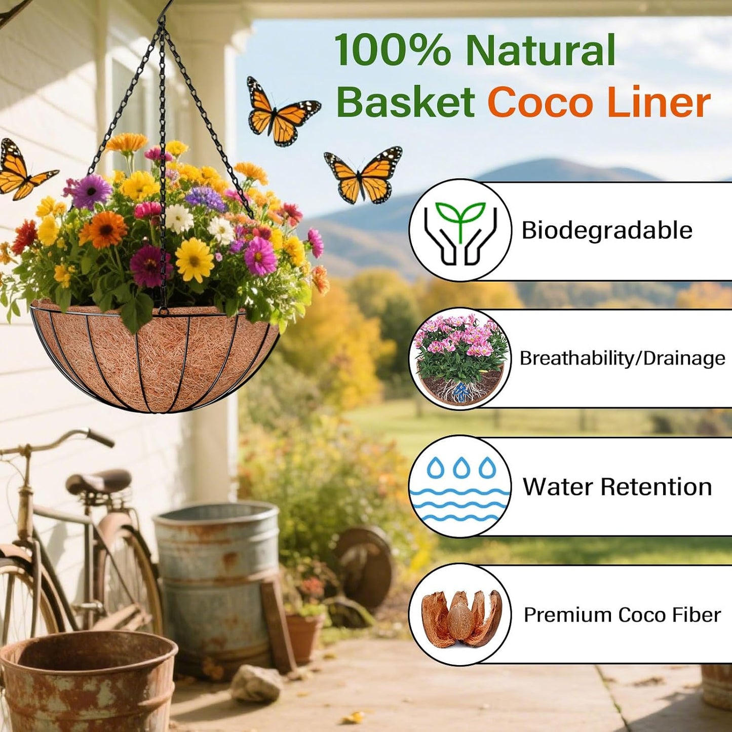 2 Forros Coco Natural 18" para Maceteros Colgantes Jardín