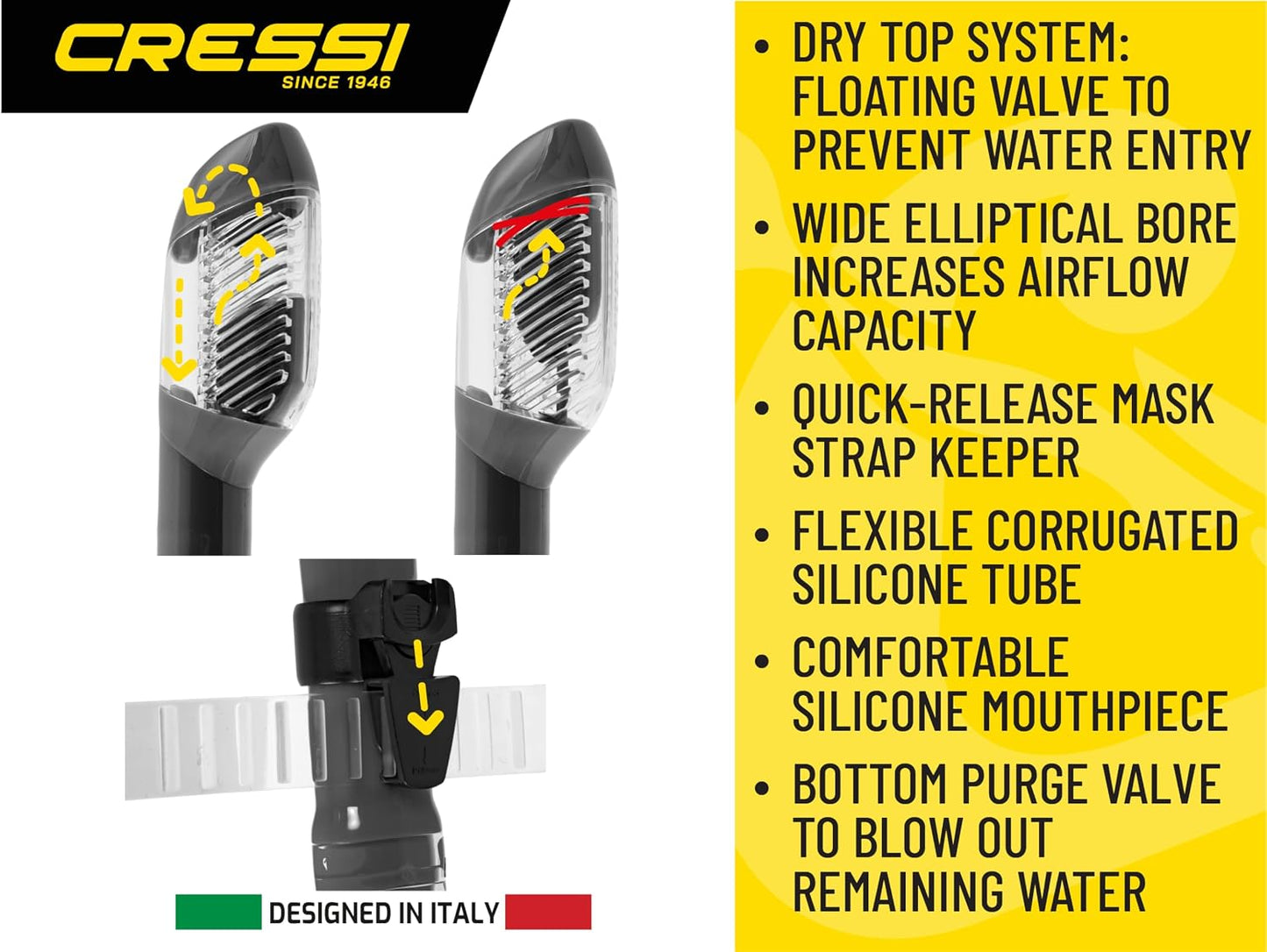 Snorkel Seco Adulto Cressi con Protección y Válvula