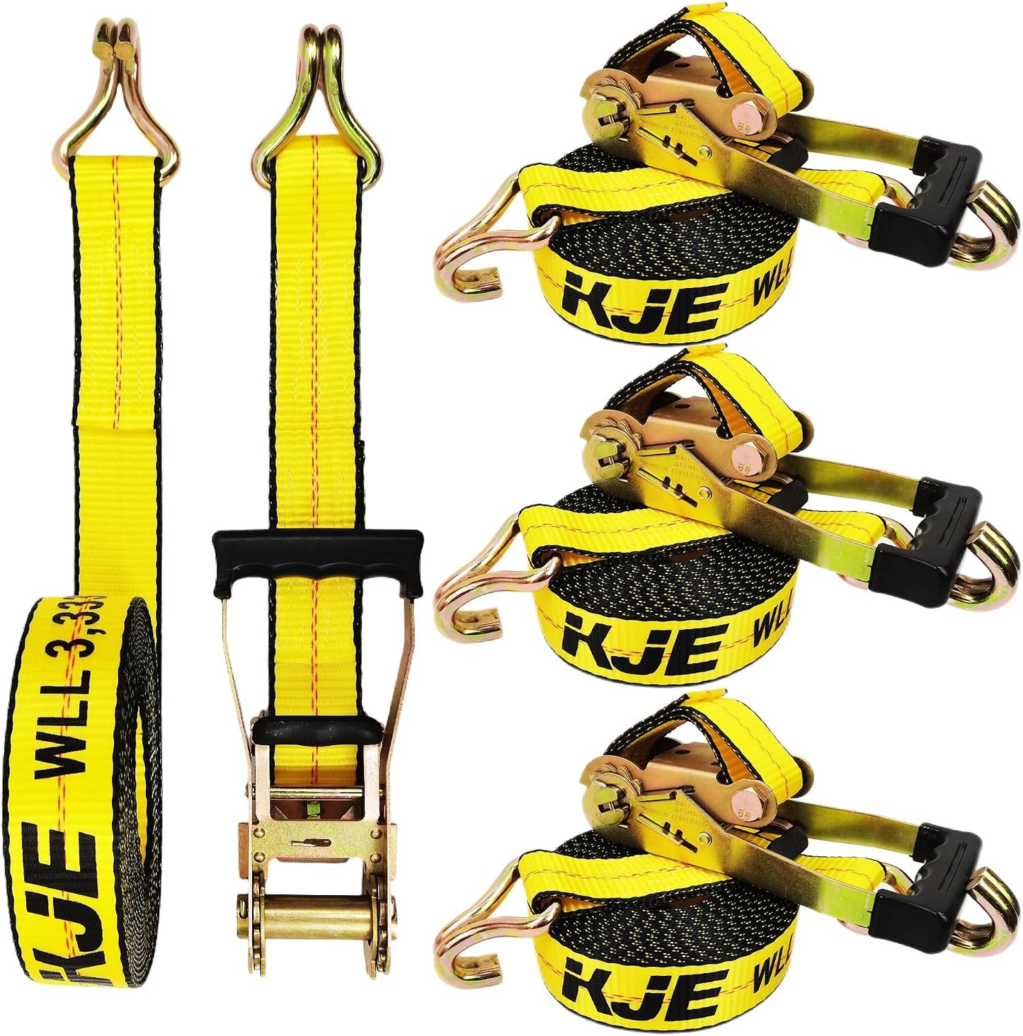 4 Correas Trinquete 2x27pulg Carga 3333lb Gancho J Camion