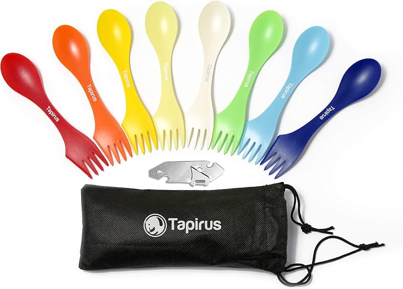 Set 8 Spork Tritan coloridos libres de BPA con abridor y funda