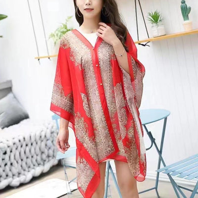 Chal seda hielo floral mujer UV bloqueo ligero playa